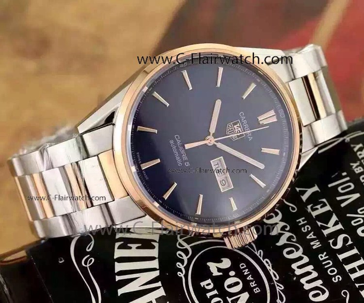 Tag Heuer Carrera Calibre 5 Mans Copy Watch Black Face Two Tone